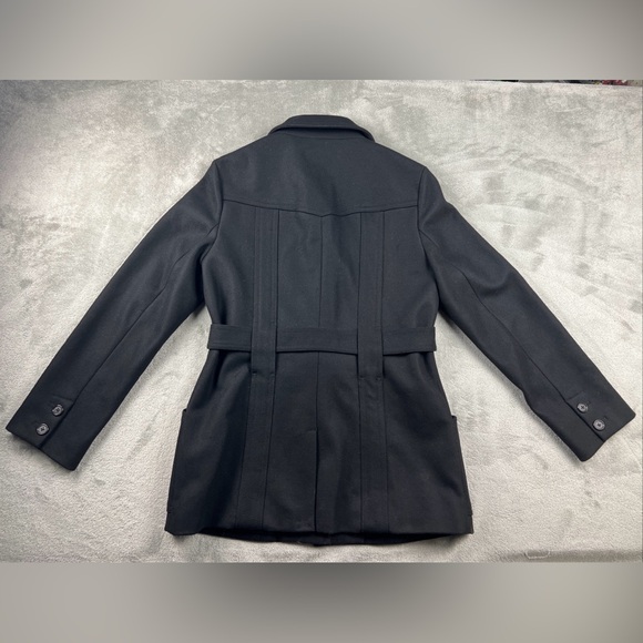 J Crew Womens Wool Pea Coat Size Med Black Collared Button Front A Line Winter - Picture 2 of 12